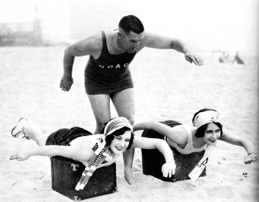 1925. With coach Frank Holborrow and Dorothy Sebastian at Club Casa Del Mar in Santa Monica.