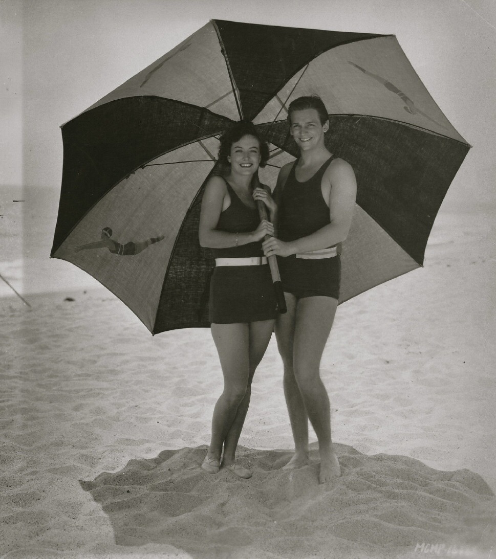 8/22/29. On Catalina Beach with husband Doug Fairbanks, Jr. Shot by Nickolas Murray.