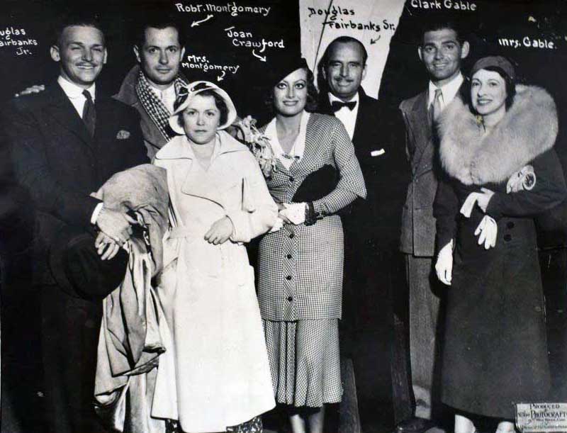 1932. Doug Fairbanks, Jr., the Montgomerys, Joan, Doug, Sr., the Gables.