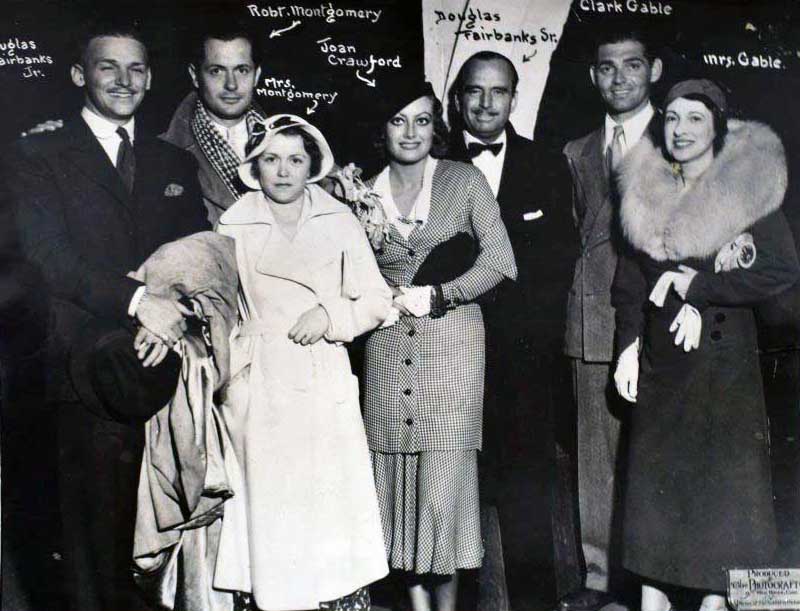 1932. Doug Fairbanks, Jr., the Montgomerys, Joan, Doug, Sr., the Gables.