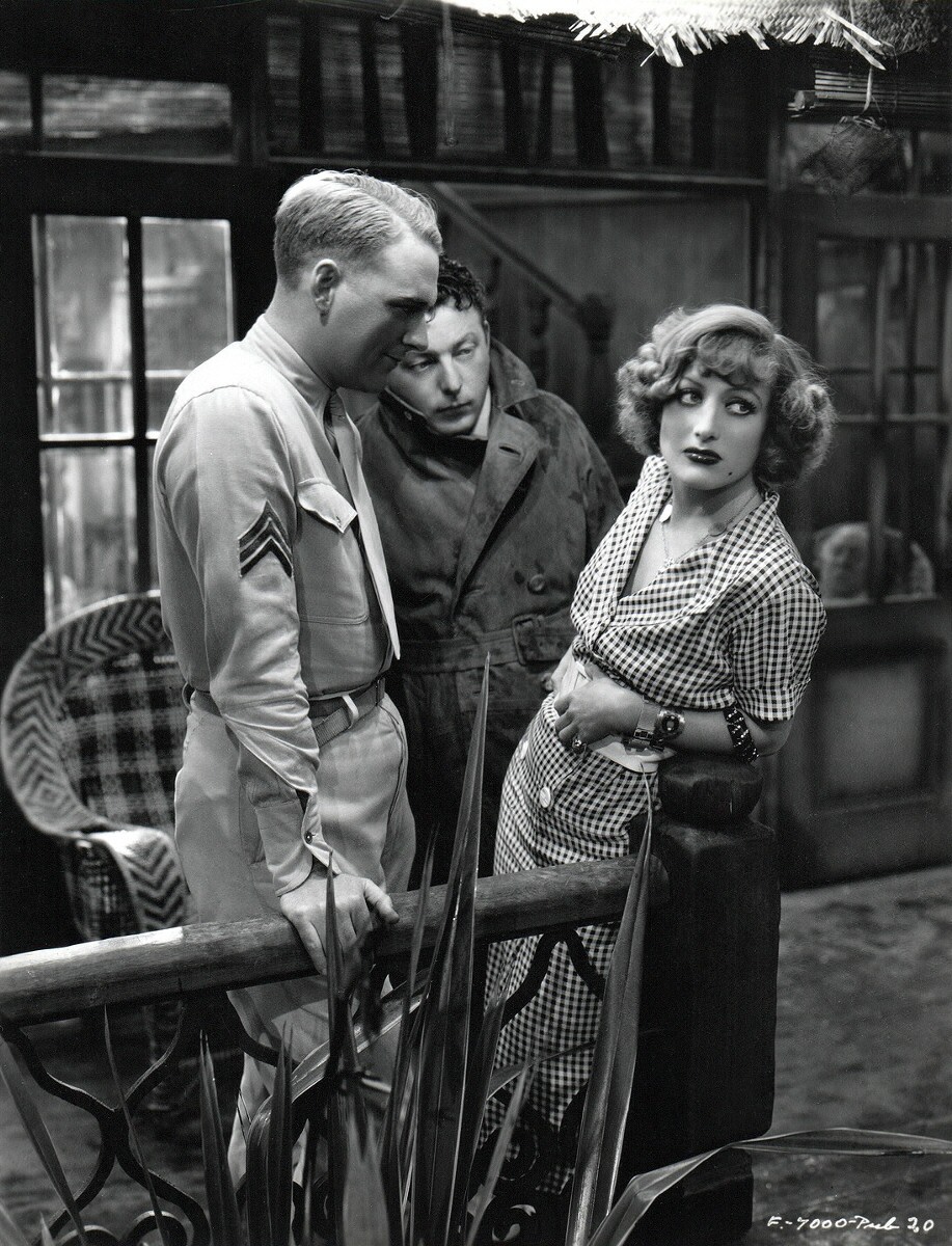 1932. Publicity on 'Rain' set with William Gargan and director Lewis Milestone.