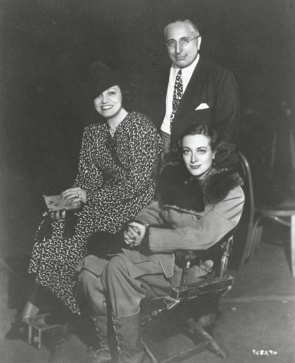 1936. On the set of 'Love on the Run' with Louis B. Mayer and Rosa Ponselle.