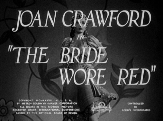 1937. Title screen shot for 'The Bride Wore Red.'