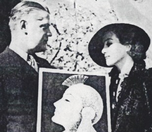 Don Blanding presents Joan with a portrait of herself, inspired by '33's 'Dancing Lady.' From the 1937 'Carmel Pine Cone' paper. (Thanks to Thomas Markle.)