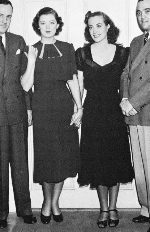 1937. On the set of Myrna Loy's 'Man-Proof,' with J. Edgar Hoover (right) and boyfriend Clyde Tolson.