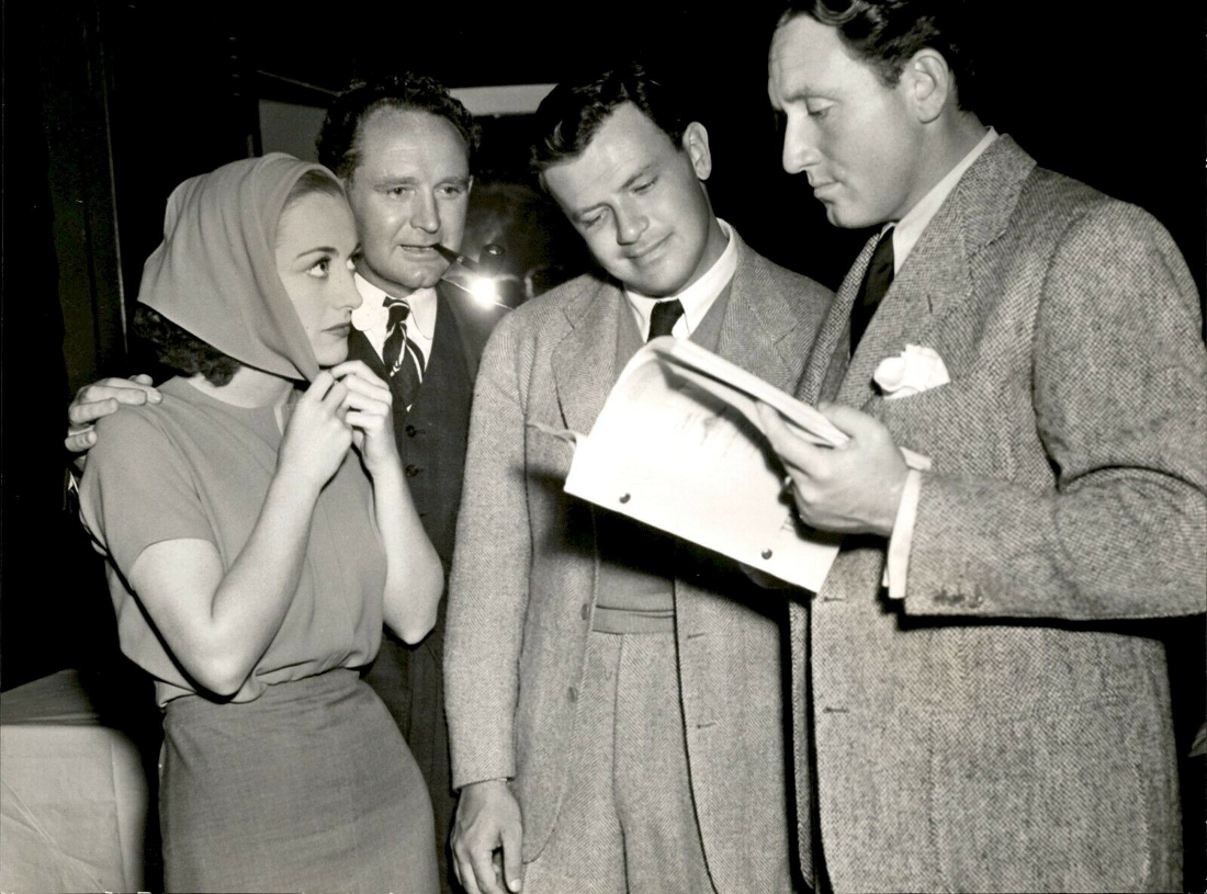 On the 'Mannequin' set with director Borzage, producer Mankiewicz, and Spencer Tracy.