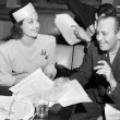 January 8, 1939. With Jack Benny on the set of the CBS radio 'Screen Guild Players' show.