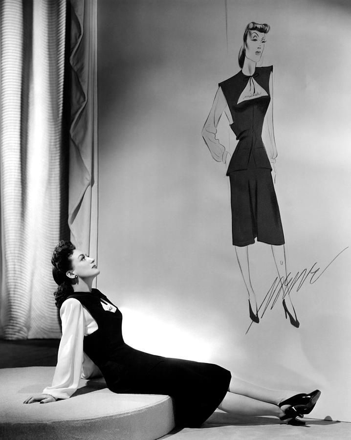 1941. 'Reunion in France' publicity with outfit and sketch by Irene.