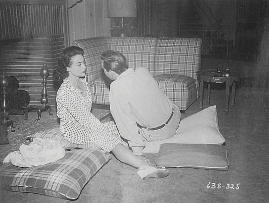 1945. On the set of 'Mildred Pierce' with Zachary Scott.