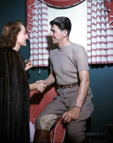 1946. On the set of 'Humoresque' with Ronald Reagan.