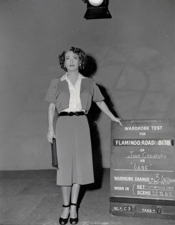 1949. 'Flamingo Road' wardrobe test.