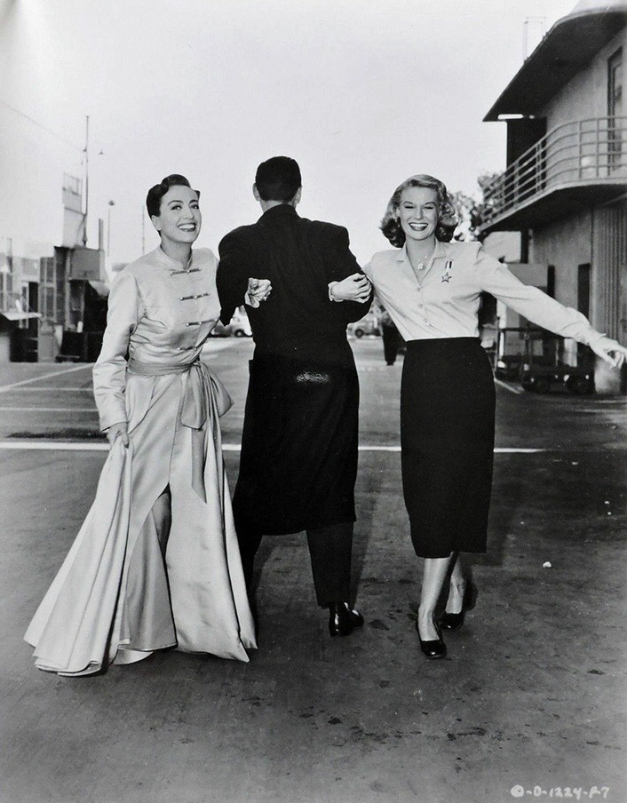 1950. On the set of 'Harriet Craig' with Wendell Corey and K. T. Stevens.