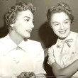 1951. Knitting on the set of 'Goodbye My Fancy' with co-star Janice Rule.