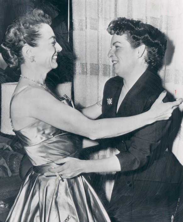 10/23/53. With Mercedes McCambridge at the 'Torch Song' premiere party.