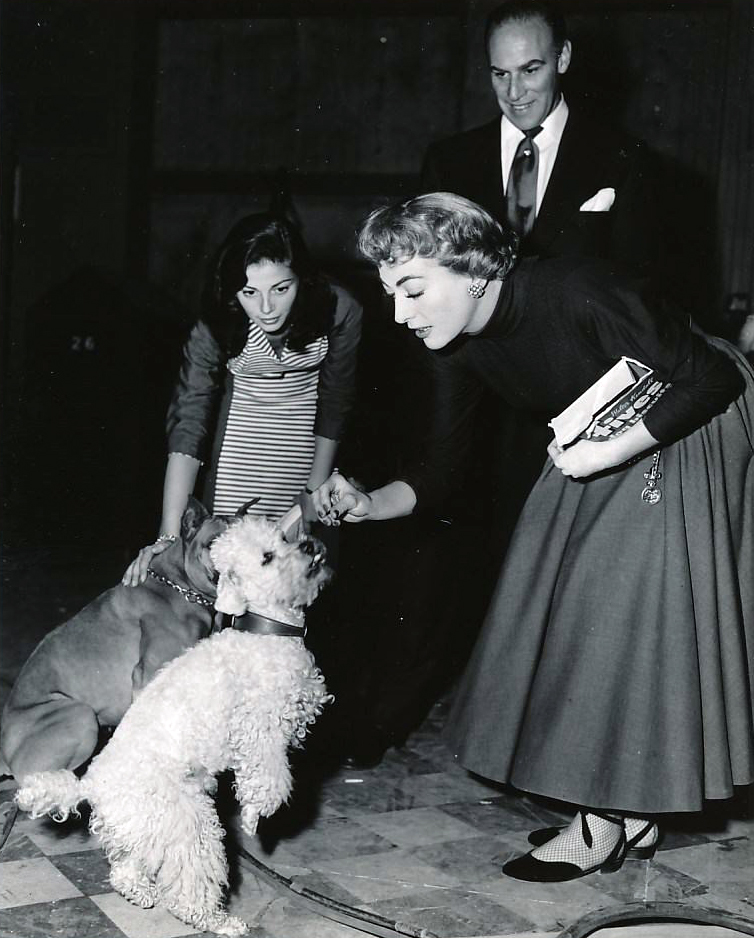 1953. On the 'Torch Song' set with Pier Angeli and Sydney Guilaroff.