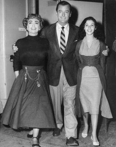 1953. On the set of 'Torch Song' with Gig Young and Pier Angeli.