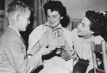 On the 'JG' set with son Chris and Mercedes McCambridge.