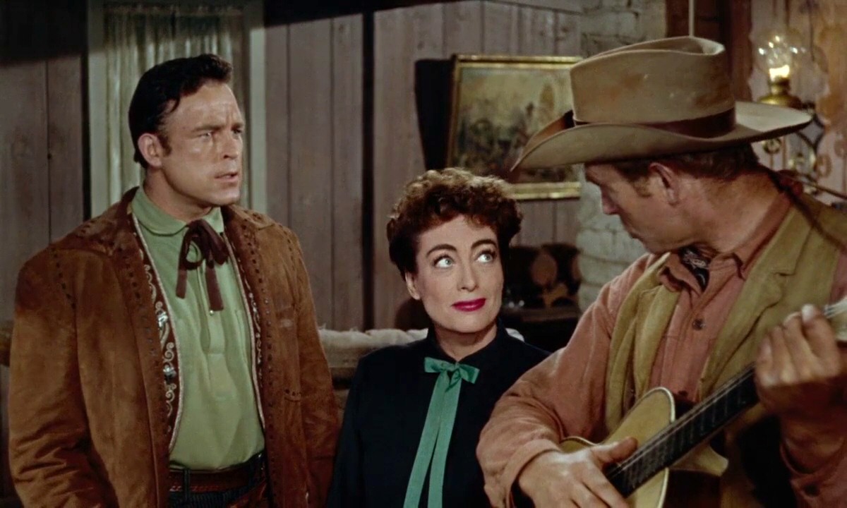 1954. 'Johnny Guitar' screen shot with Scott Brady and Sterling Hayden.