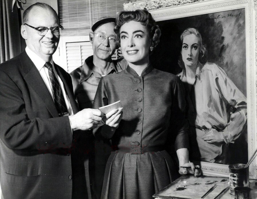 March 1955. On the set of 'Queen Bee' with Scenic and Title Artists Local union members, in front of 1931 painting by Erik Guide Haupt.