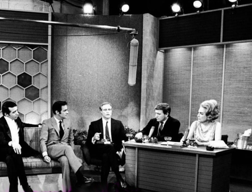 1968 on the 'Merv Griffin Show' with Merv and Marlon Brando (center).