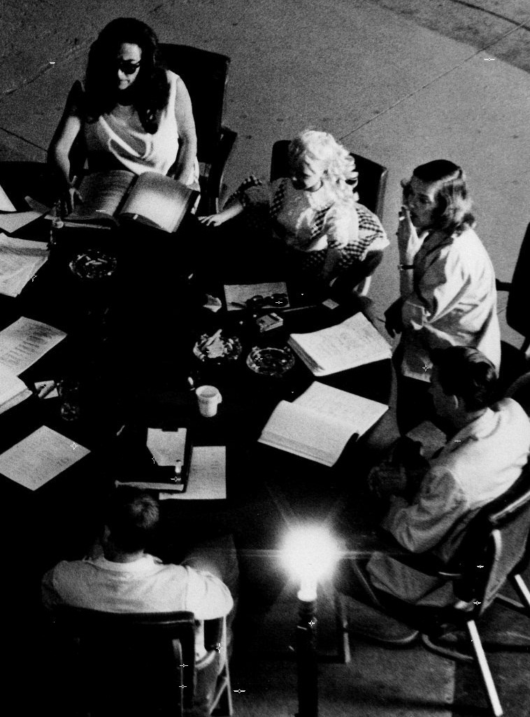 1962. A script-reading on the set of 'Baby Jane,' with Bette Davis.