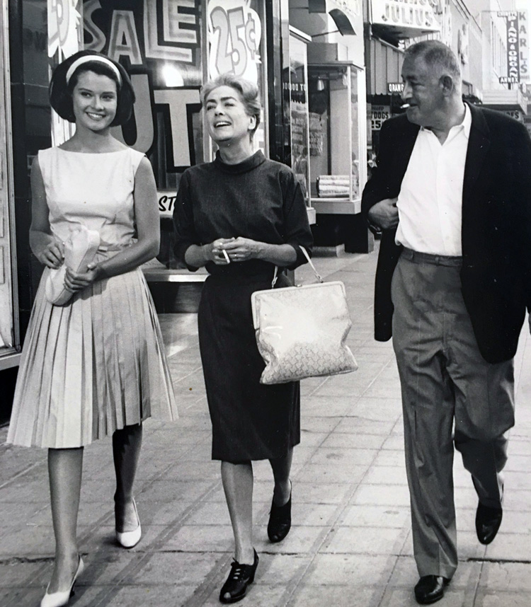 1964. On the set of 'Strait-Jacket' with Diane Baker and director William Castle.