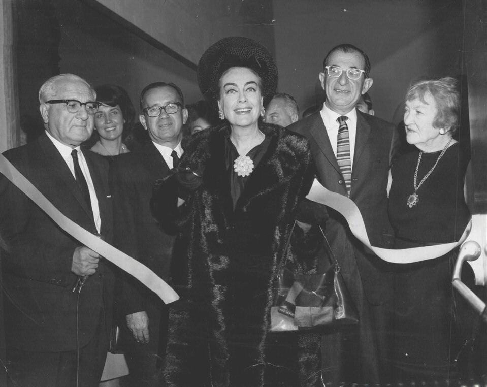 10/12/65. Opening the Joan Crawford Dance Studio at the Spingold Theatre Arts Center at Brandeis. Pepsi's Herb Barnett and Frances Spingold to right.