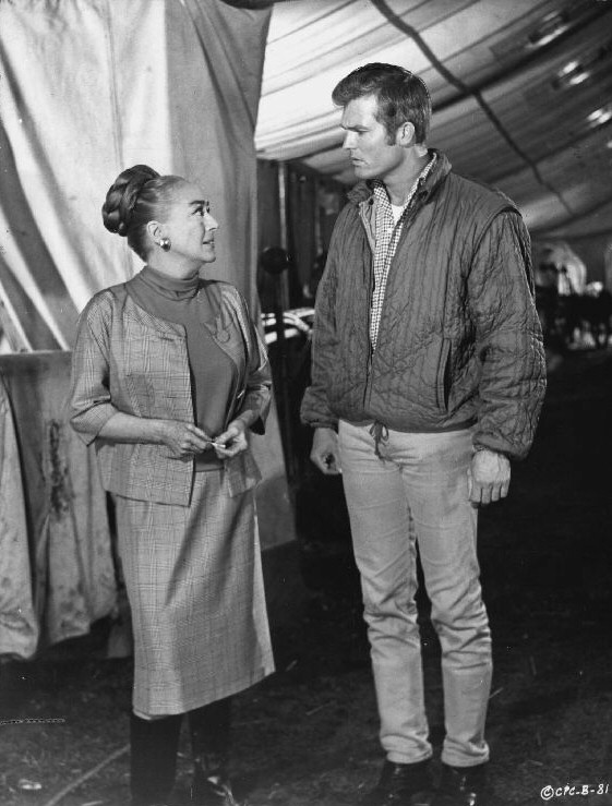 1968. On the set of 'Berserk!' with Ty Hardin.