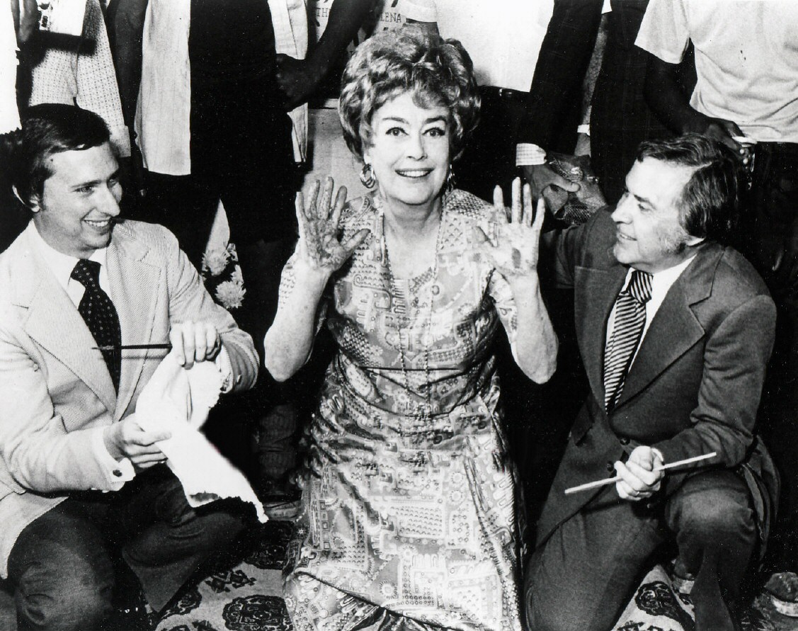 September 1971. Placing her handprints at Theatre 80 in NYC. With Arnold White, left, and Howard Otway.