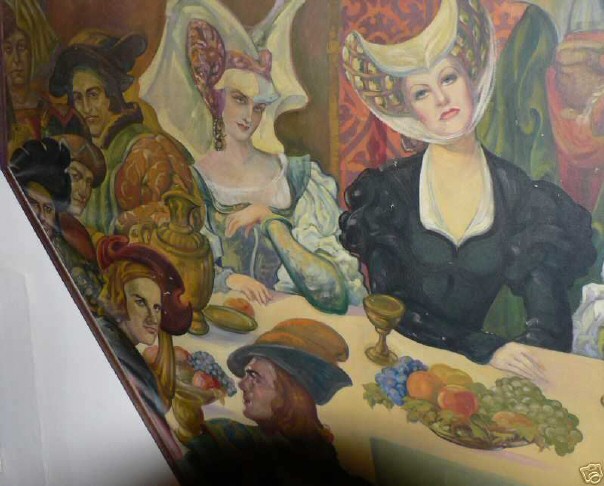 Mural closeup: David Selznick, Norma Shearer, Joan.