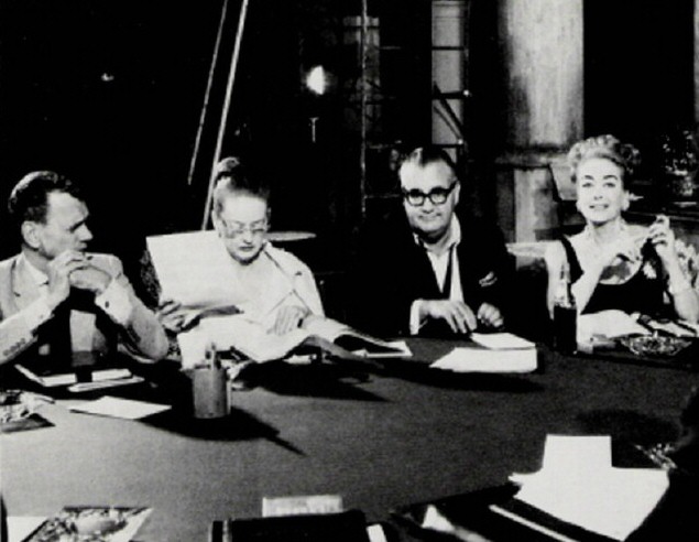 1964. On the 'Hush' set with Cotten, Davis, and Aldrich. (Thanks to Matt for the photo.)