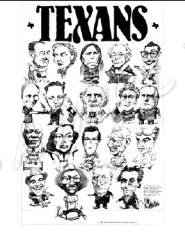 A Famous Texans poster by Richard Bartholomew. Joan is on the second row from bottom, second from left.