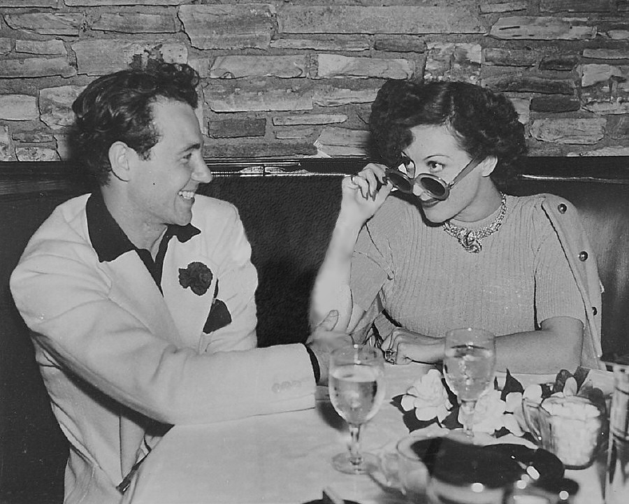 June 1939. With writer/lover Charles Martin at Cafe LaMaze. (Thanks to Tommy for the photo-marks clean-up.)