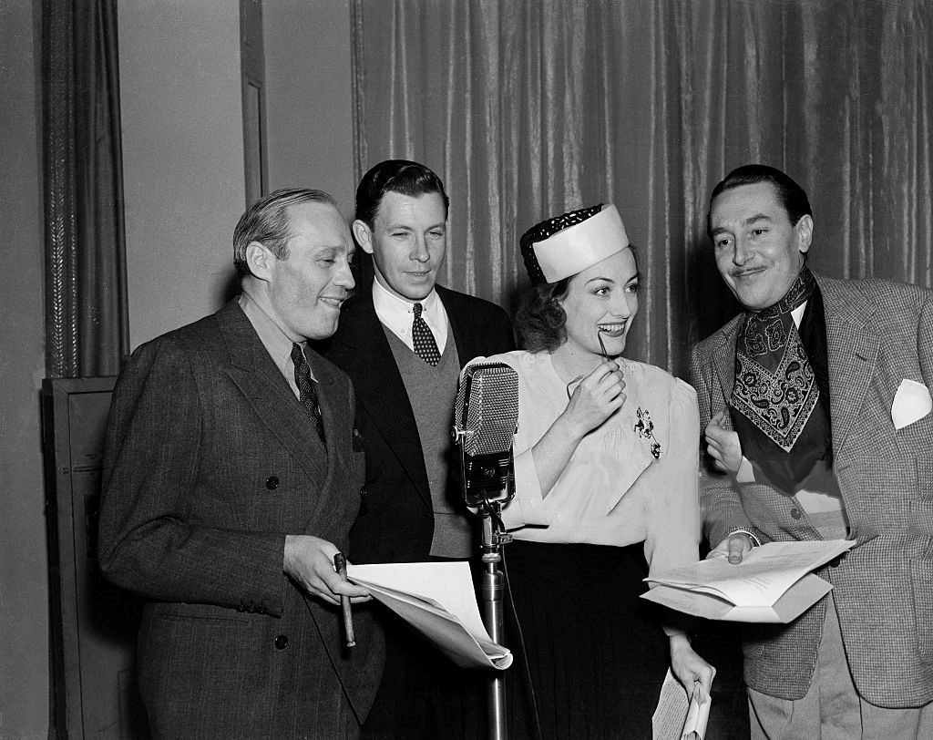 1/8/39. On the set of the Screen Guild Theater radio show with Jack Benny, George Murphy, and Reginald Gardiner.