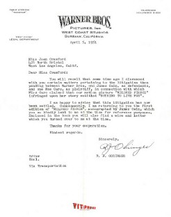 1951 attorney letter to Joan re 'Mildred' litigation.