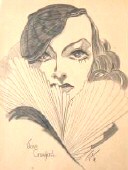 1950s sketch by 'Eve,' displayed at Hollywood's Roosevelt Hotel.