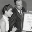 1955. Receiving the Golden Shutter Award from the LA Press Photographers Association.