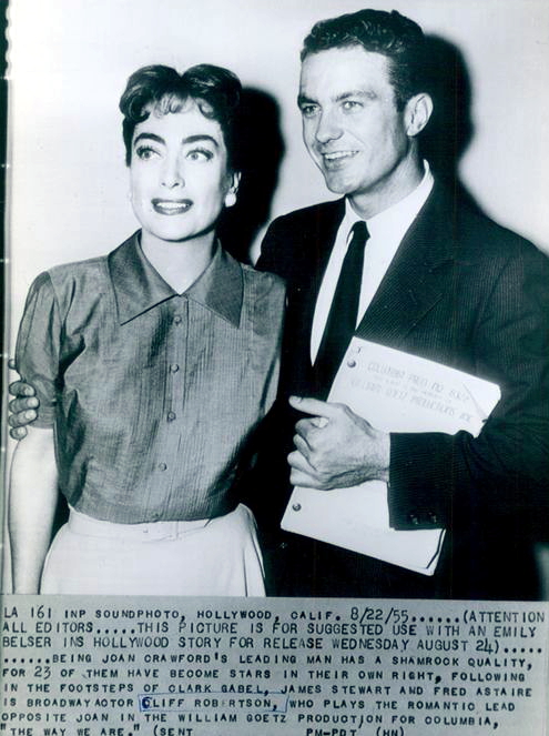 August 1955. With Cliff Robertson, newly hired for 'Autumn Leaves.'