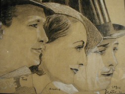 A 1932 drawing of Franchot Tone, Joan, and Gable. By Beaton.