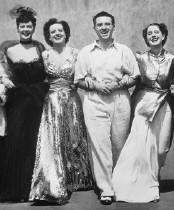 On the set of 'The Women.' From left, Rosalind Russell, Joan, Cukor, Norma Shearer.