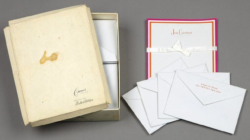 Personal stationery (Crane's) with E. 70th St. address. Auctioned at Doyle New York 12/7/11.